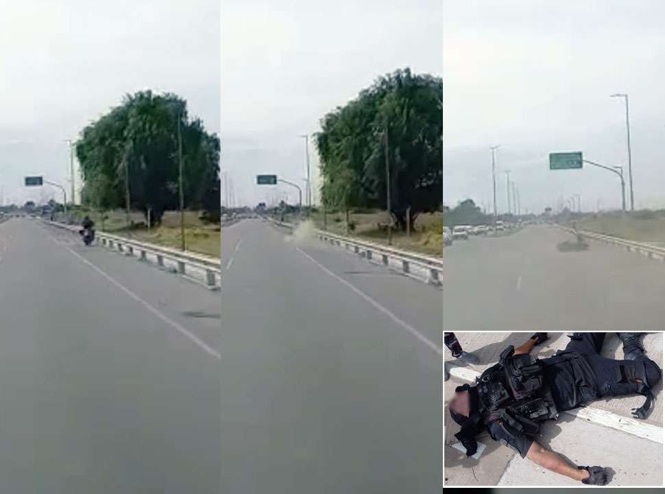 VIDEO | Laferrere: Un policía motorizado de la Bonaerense chocó contra guardarais de Ruta 21 y está grave