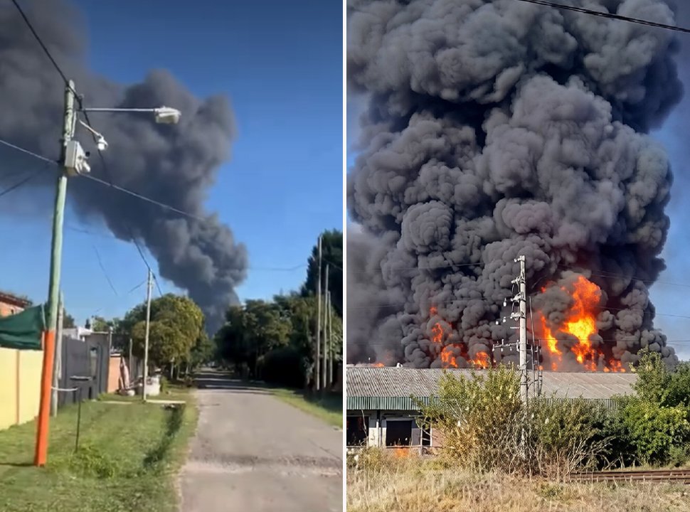 VIDEO | Moreno: Un feroz incendio consume un depósito y fábrica de pinturas en Francisco Álvarez